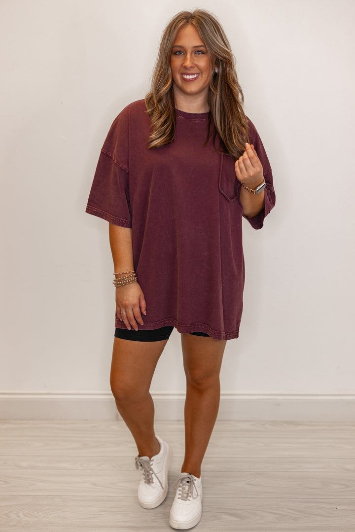 Women's mineral washed eggplant purple oversized tee by Easel