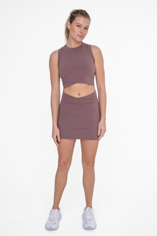 Mono B Venice crossover waist active skort in deep taupe