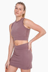 Mono B Venice sleeveless cropped crossover active top in deep taupe