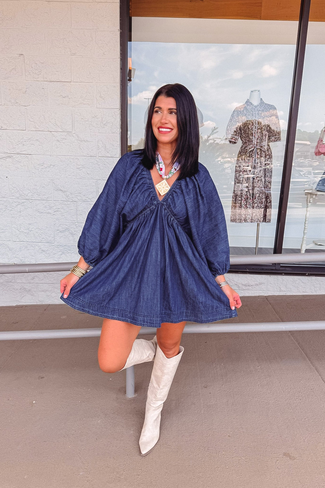 dark denim babydoll mini dress
