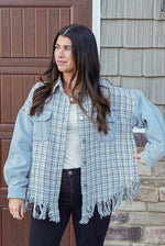 denim tweed plaid shacket