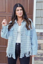 denim tweed plaid shacket