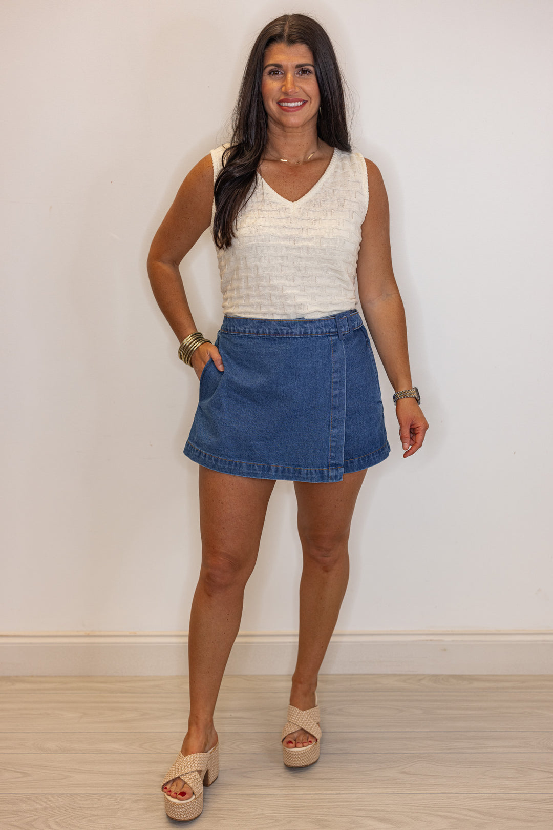 denim wrap style skort
