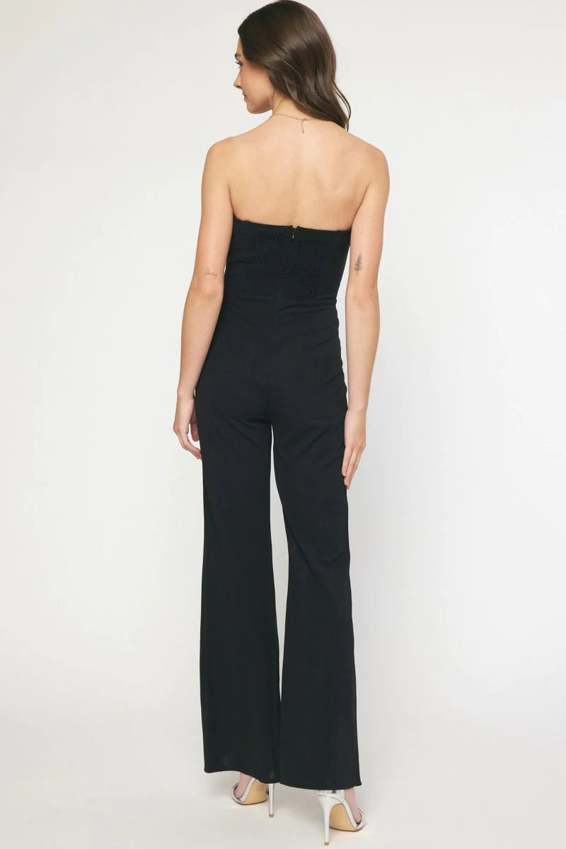 strapless black cocktail party jumpsuit