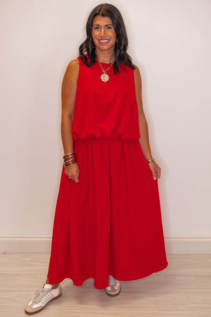 Women's red textured midi skirt with pleats by Entro