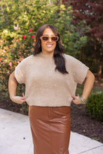 taupe pearl embellished cropped sweater