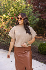 taupe pearl embellished cropped sweater