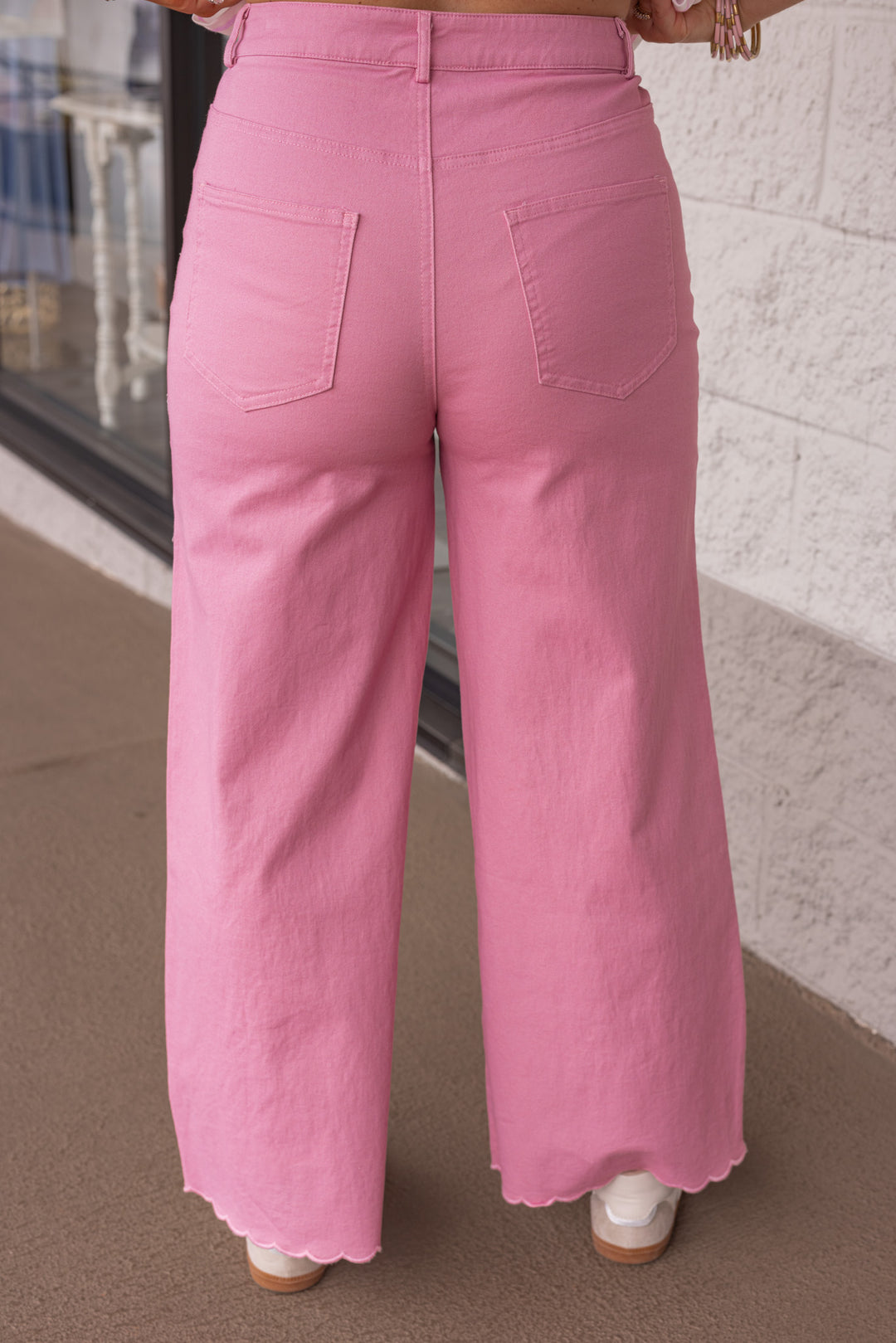 mauve embroidered hem cotton twill pants back