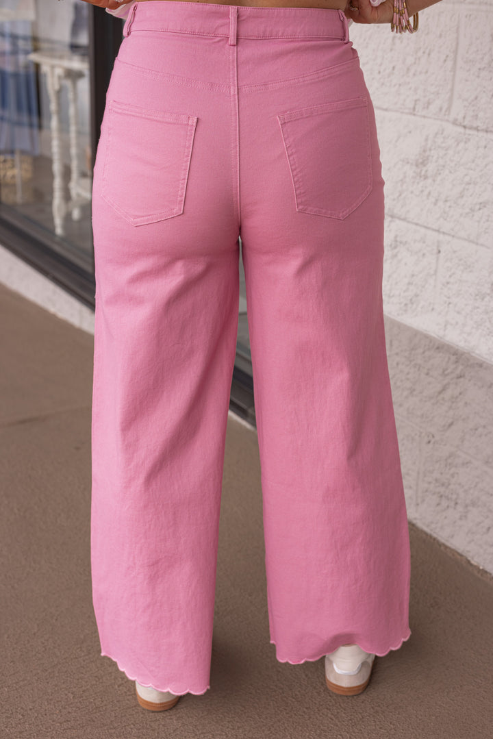 mauve embroidered hem cotton twill pants back