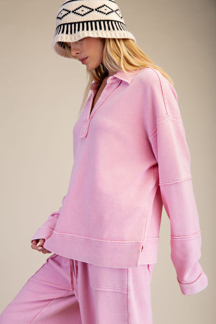 women's pink matching pants set relaxed