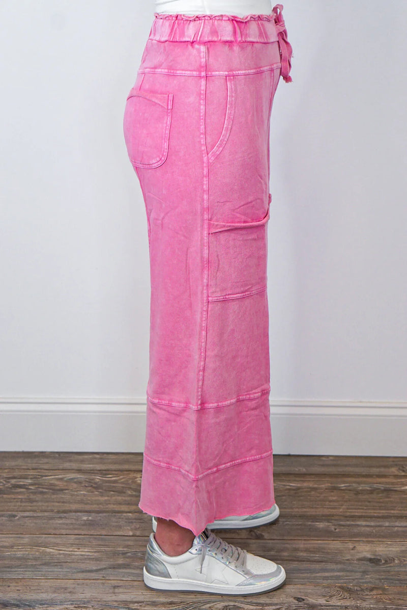 eaasel terry knit wide leg cargo pants pink