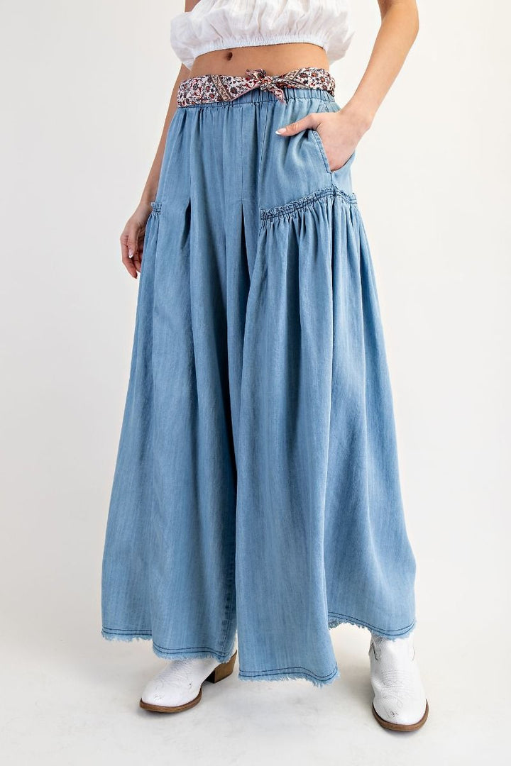easel wide leg palazzo chambray denim pants