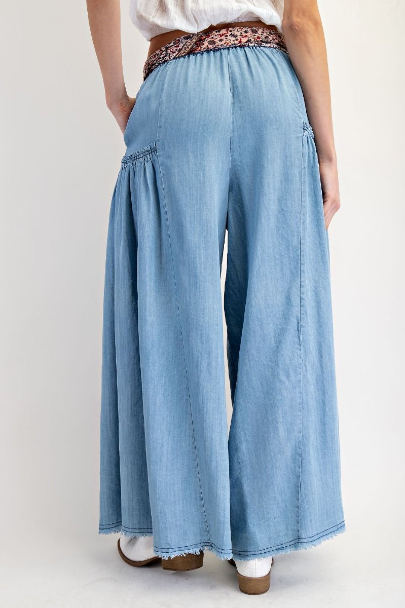 easel wide leg palazzo chambray denim pants
