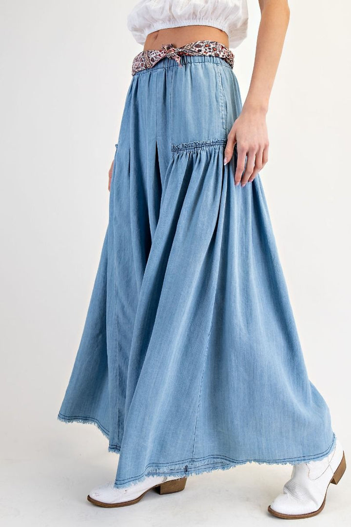 easel wide leg palazzo chambray denim pants