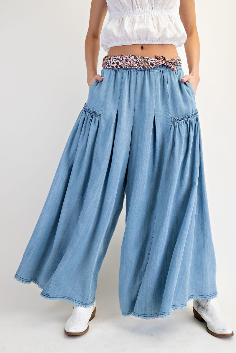 easel wide leg palazzo chambray denim pants