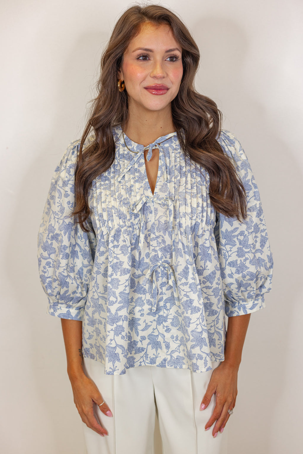 cotton blue floral dressy top