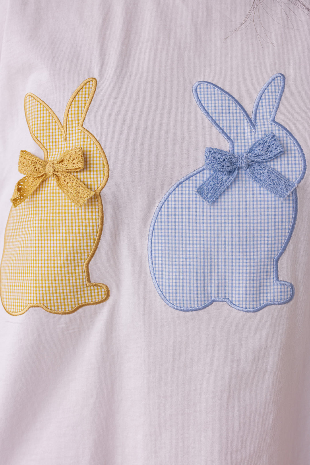 yellow blue pink gingham easter bunny applique top