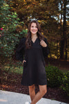 casual black cotton shift dress