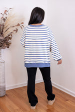 blue striped oversized pullover