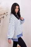 blue striped oversized pullover