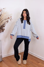 blue striped oversized pullover