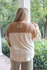 taupe olive plaid waffle sleeve shirt