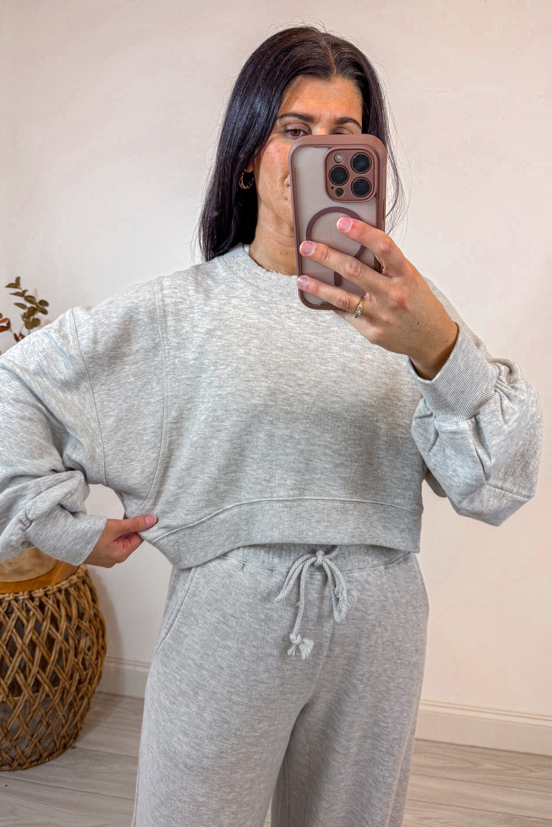 heather grey knit matching lounge set