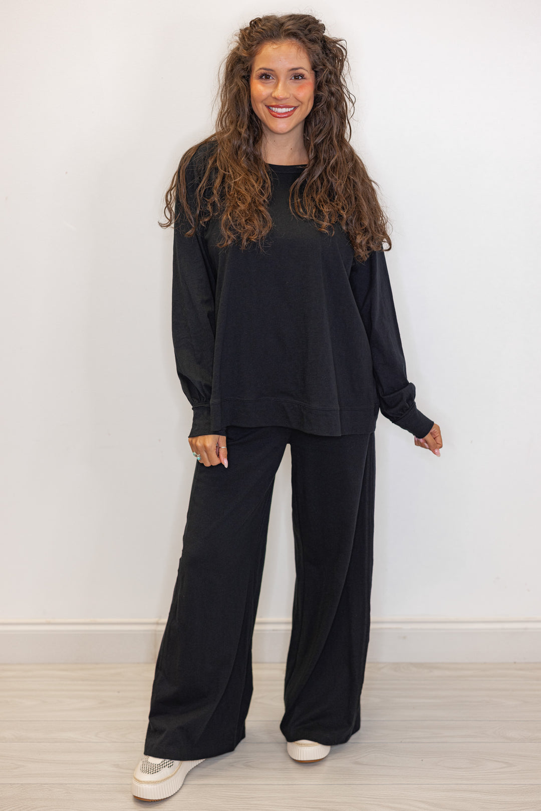 women's black cotton pants top lounge matching set