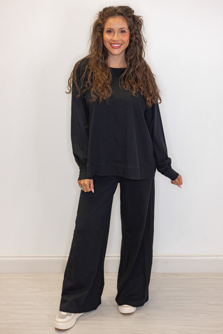 women's black cotton pants top lounge matching set