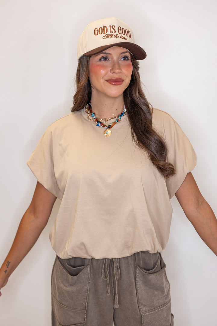 Women's sand knit semi-cropped top with bubble hem by Wishlist