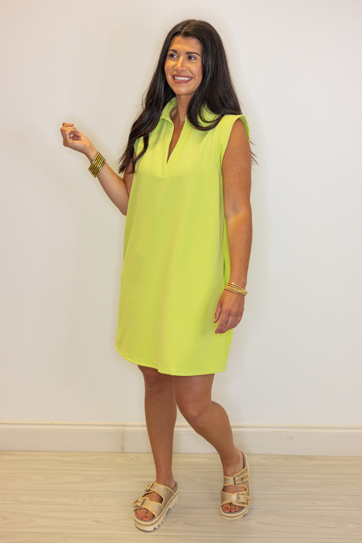 lime green ribbed knit shirt dress
