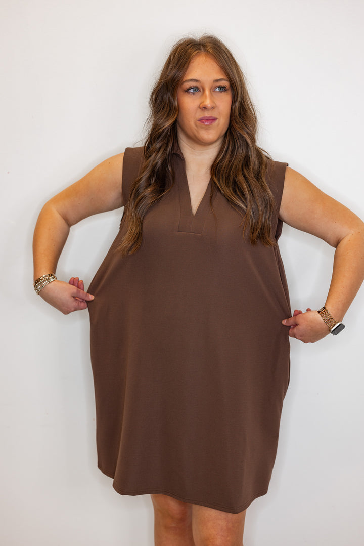brown casual everyday short dress