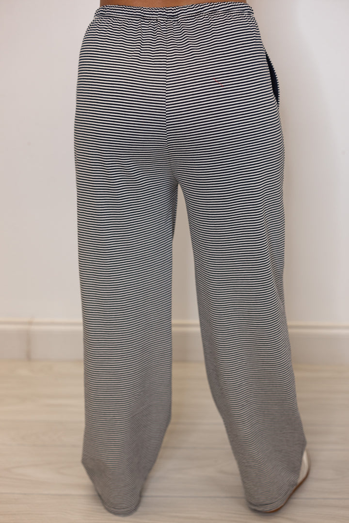 women's cotton black white striped lounge pants