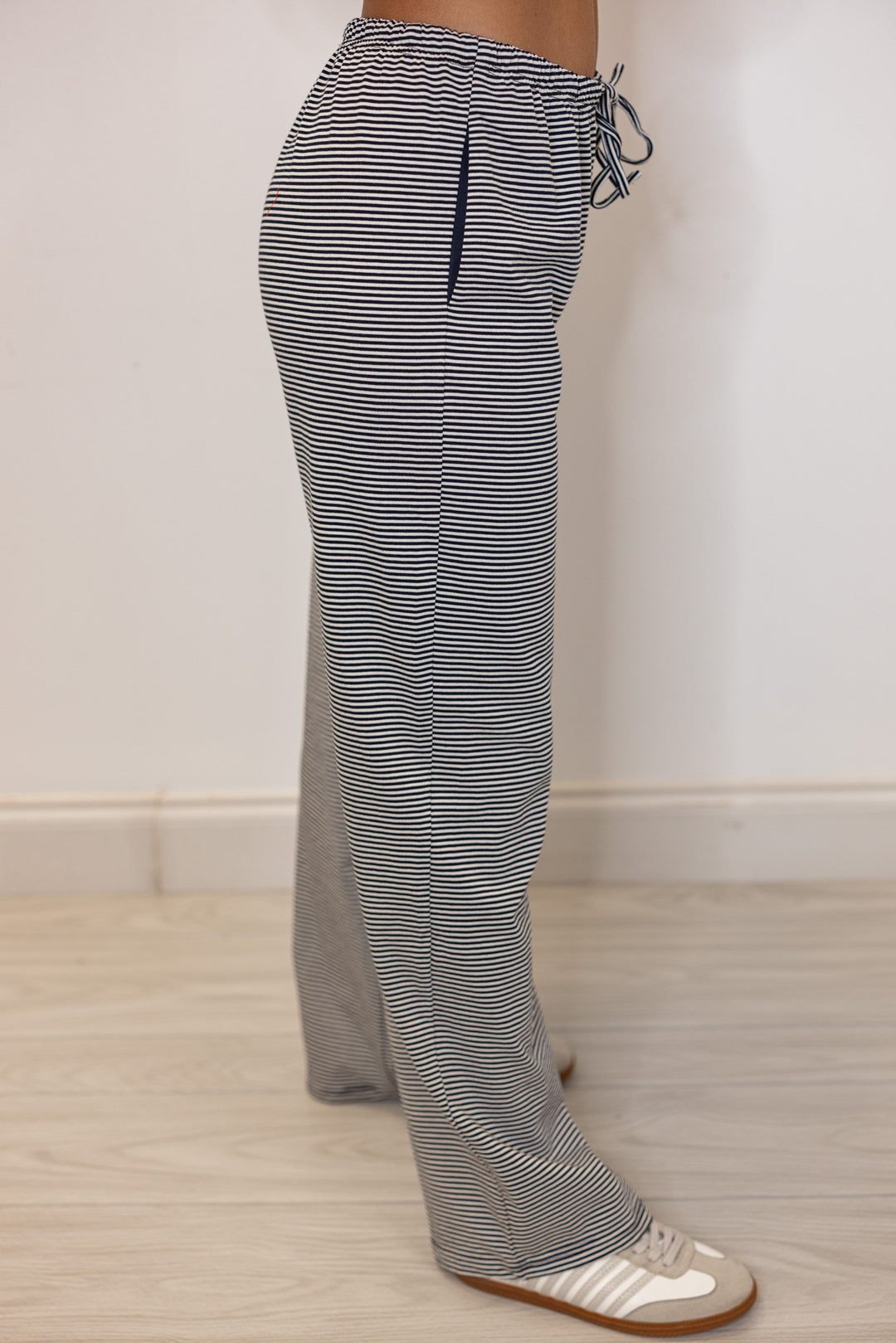 cotton knit black white striped lounge pants