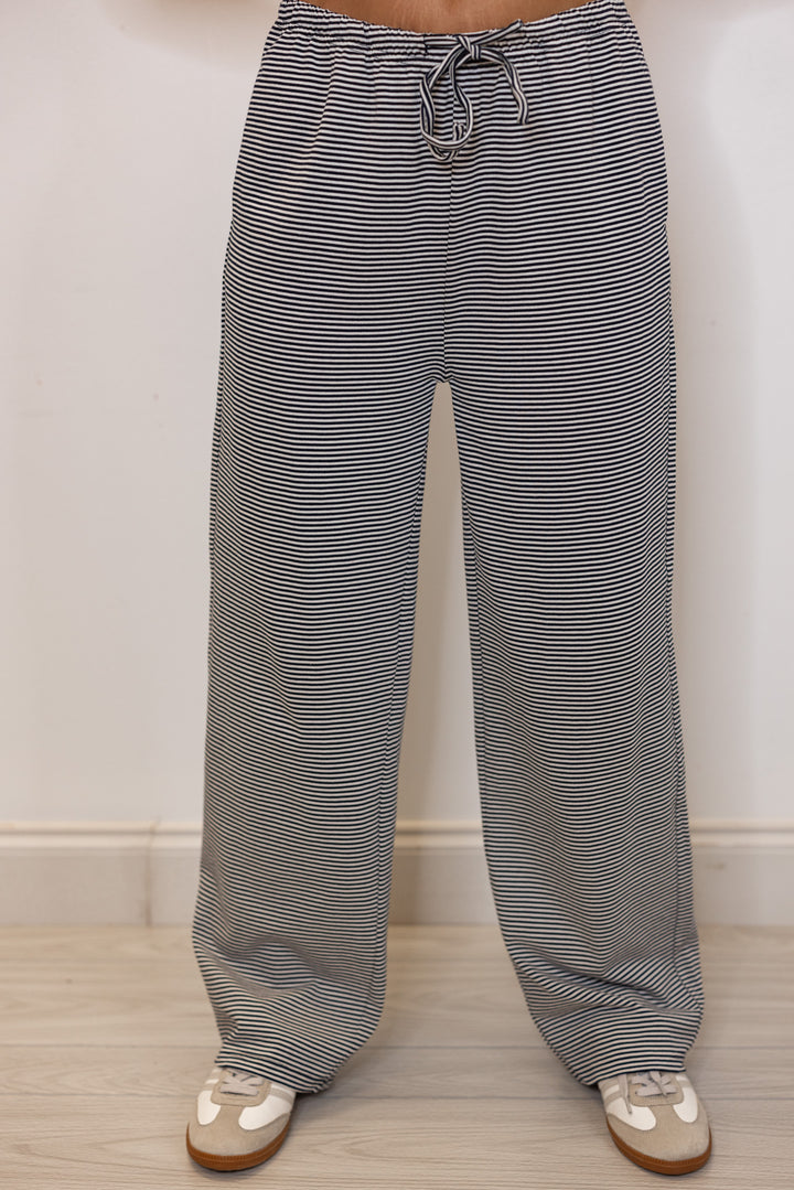 cotton knit black white striped lounge pants