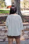 ivory brown striped drop shoulder basic top