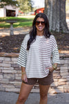 ivory brown striped drop shoulder basic top