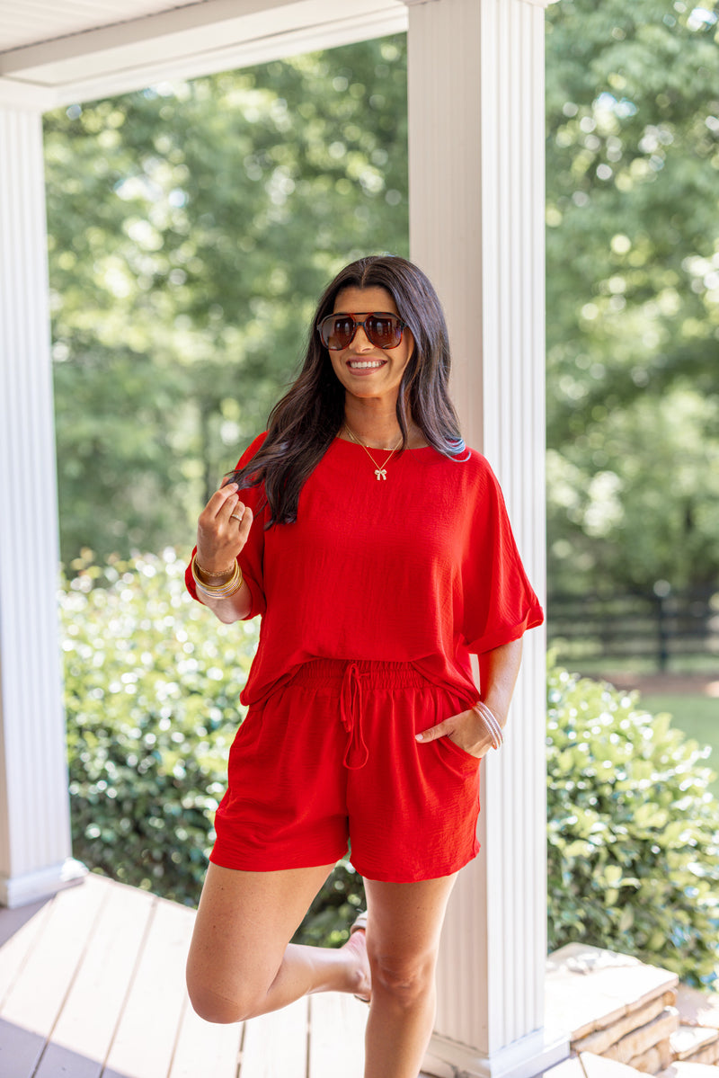 easy to wear everyday red shorts set