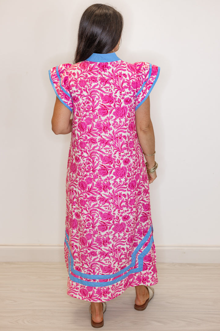 women's trending floral print caftan style midi dress