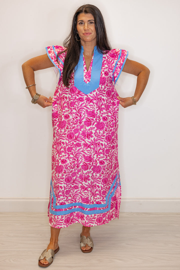 women's trending floral print caftan style midi dress