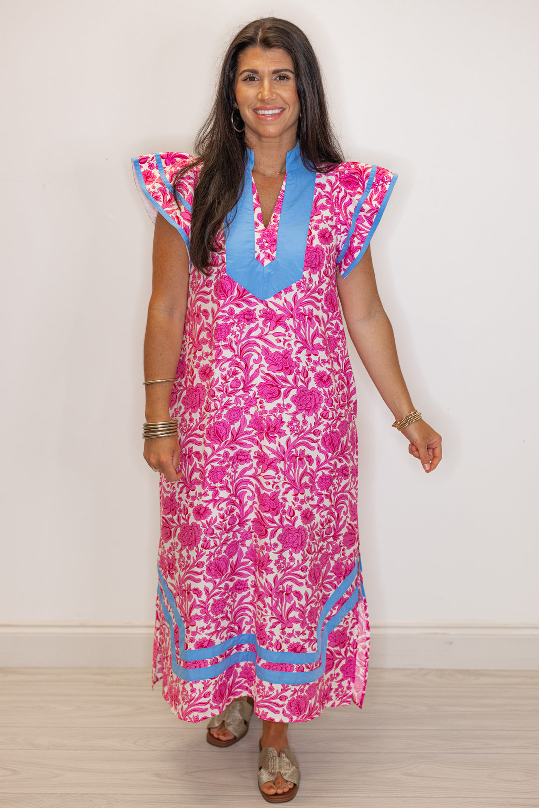 women's trending floral print caftan style midi dress