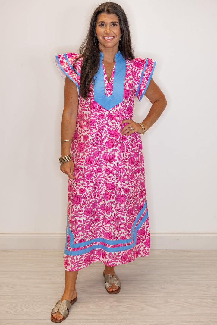 women's trending floral print caftan style midi dress