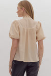 Entro Ecru pearl button down top with embroidered lace details