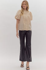 Entro Ecru pearl button down top with embroidered lace details