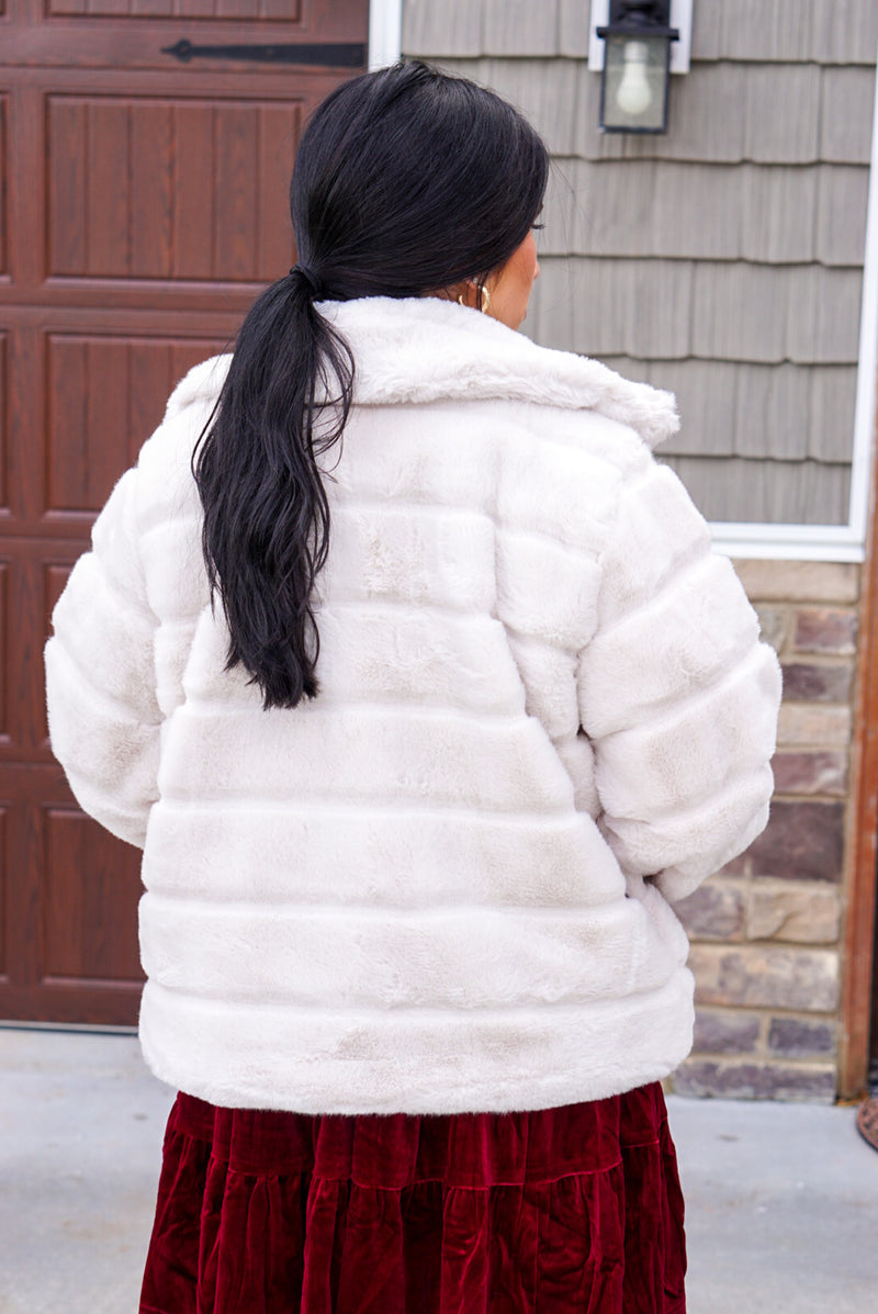 holiday glamour cream fur jacket