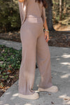 mocha ribbed knit stretch matching set