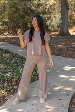 mocha ribbed knit stretch matching set