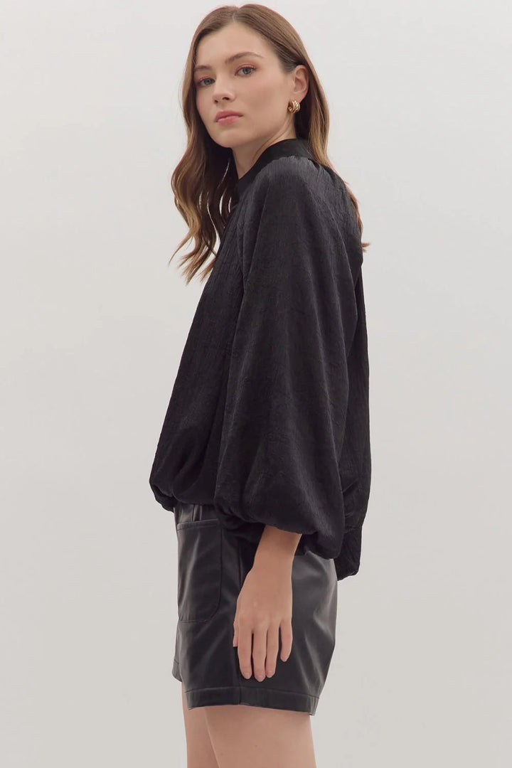 entro black satin bubble hem top side