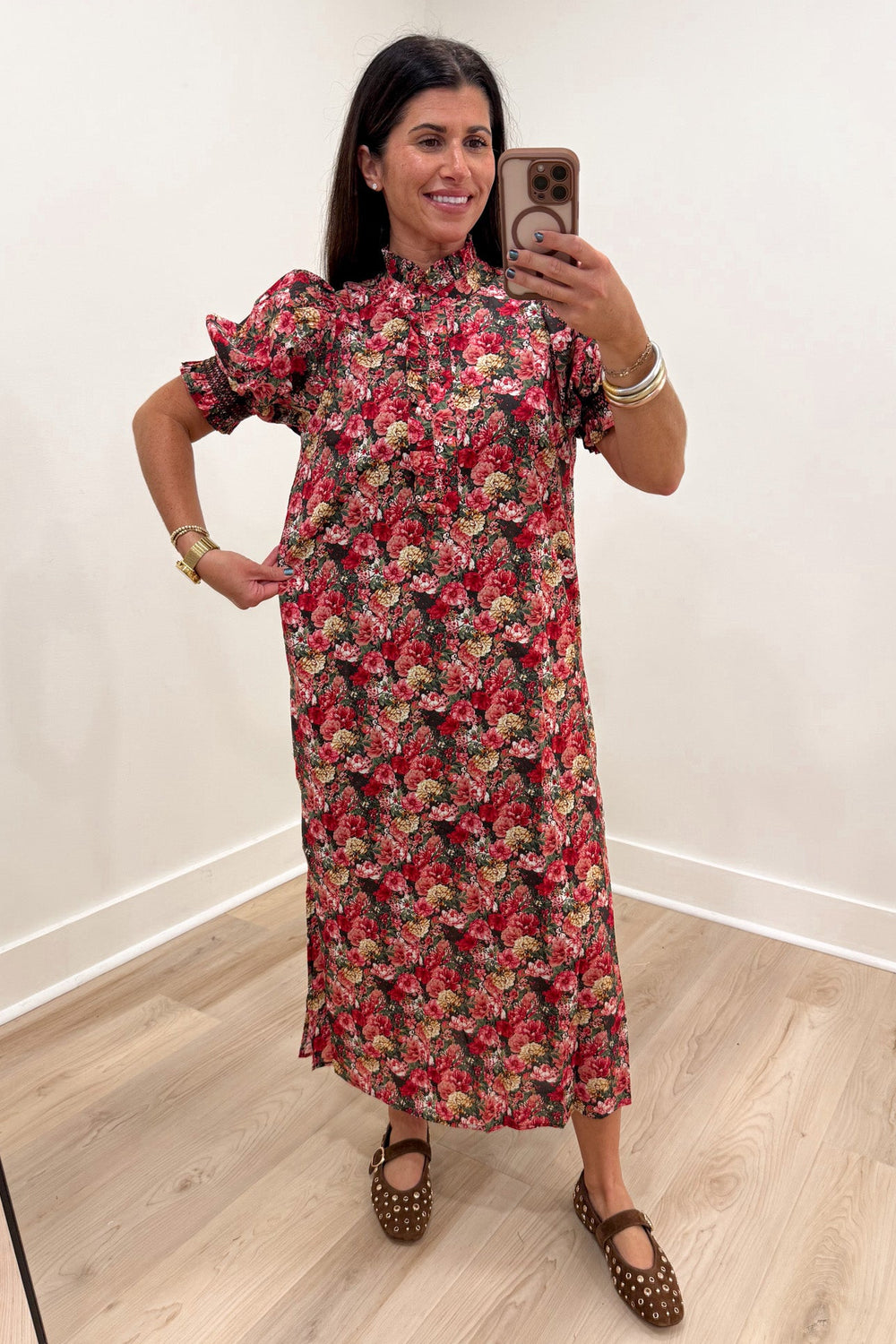 entro brick olive fall print midi dress width