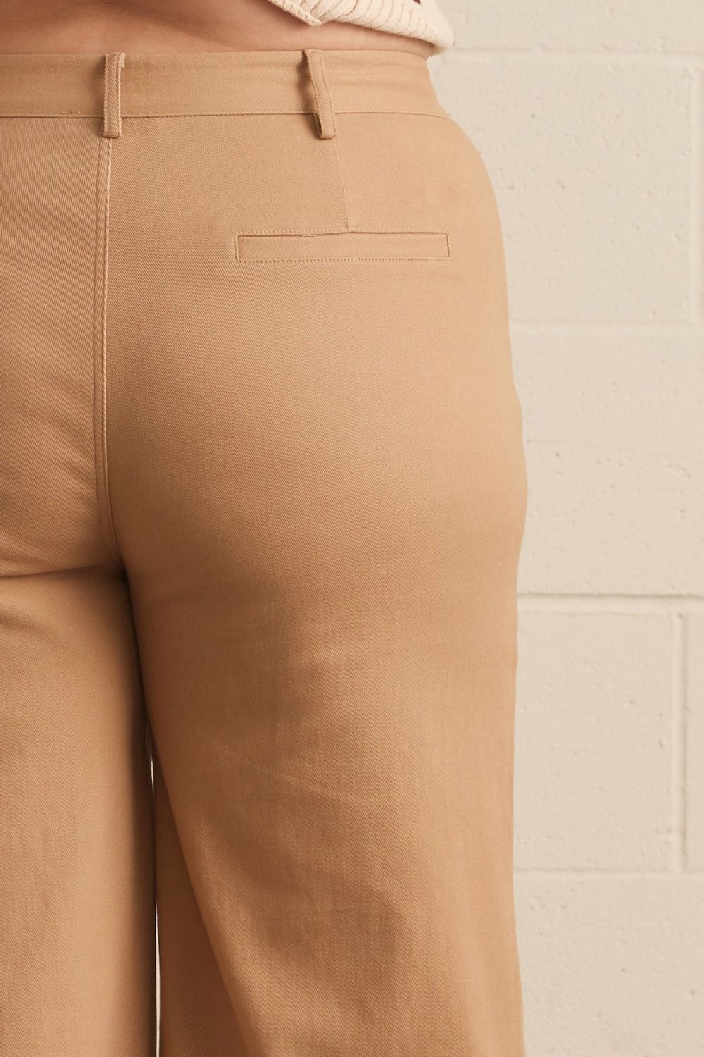 Entro plus size caramel twill denim wide leg pants with scalloped details and a comfortable fit